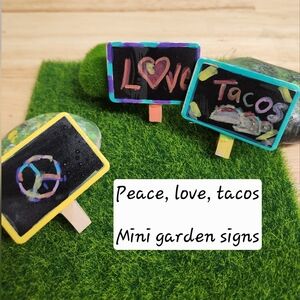 Mini Gnome Garden Signs Hand-painted  2 Includes Turf